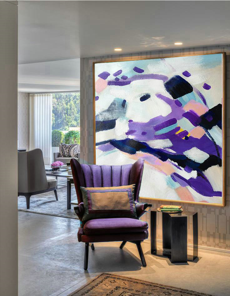 Handmade Extra Large Contemporary Painting,Oversized Contemporary Art,Large Living Room Wall Decor,White,Purple,Pink,Black.etc